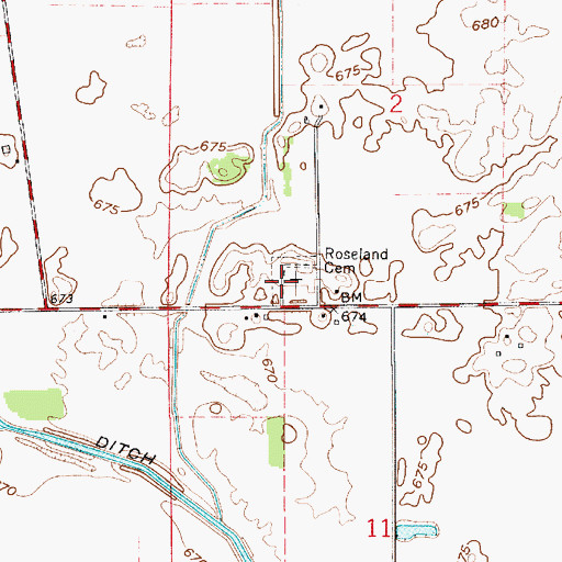 Topographic Map of Roseland Cemetery, IN