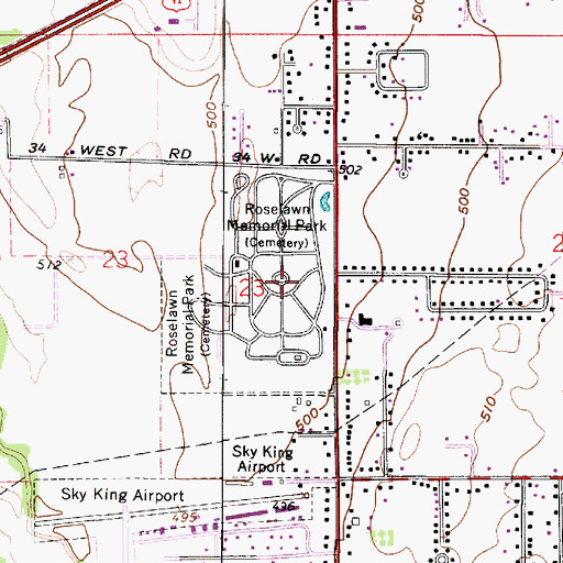 Topographic Map of Roselawn Memorial Park, IN