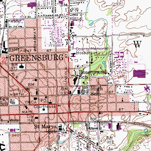Topographic Map of Rosenmund Elementary School, IN