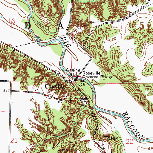Topographic Map of Roseville Covered Bridge, IN