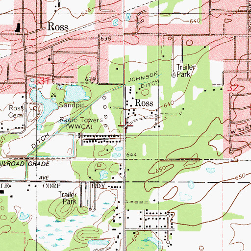 Topographic Map of Ross, IN