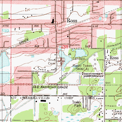 Topographic Map of Ross Cemetery, IN