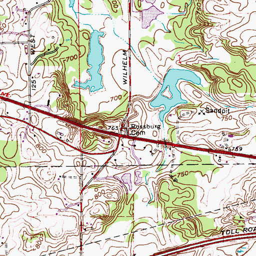 Topographic Map of Rossburg Cemetery, IN