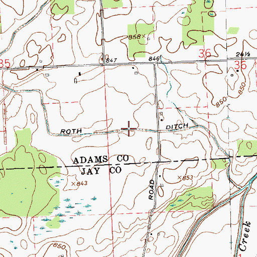 Topographic Map of Roth Ditch, IN