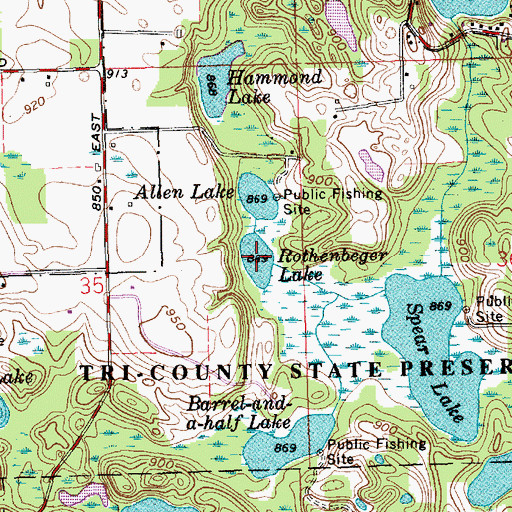 Topographic Map of Rothenbeger Lake, IN