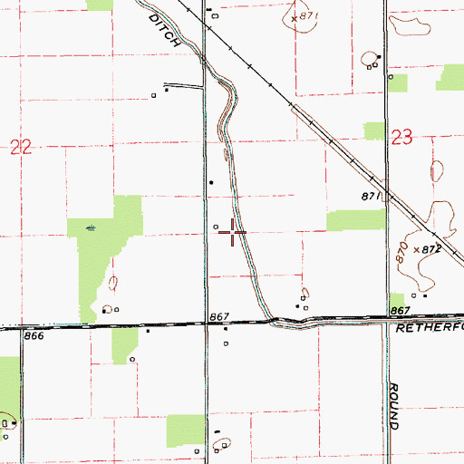 Topographic Map of Round Prairie Ditch, IN