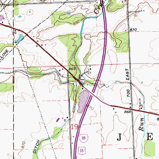 Topographic Map of Round Run, IN