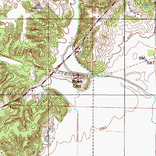Topographic Map of Rowe Cemetery, IN