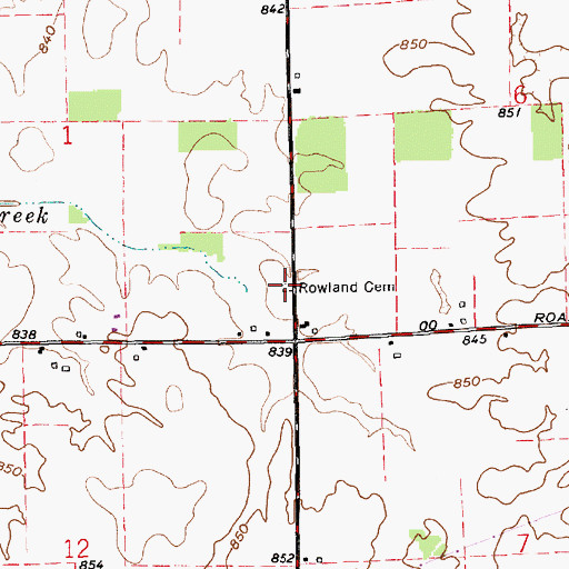 Topographic Map of Rowland Cemetery, IN