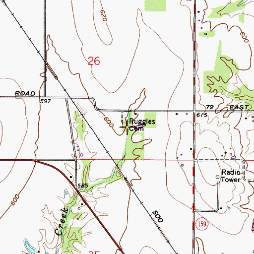 Topographic Map of Ruggles Cemetery, IN