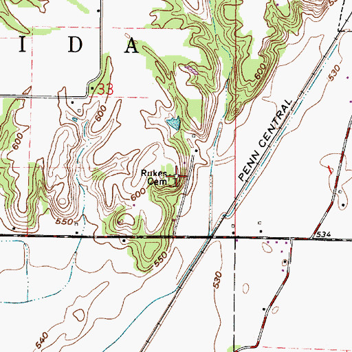 Topographic Map of Rukes Cemetery, IN