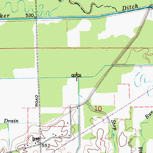 Topographic Map of Running Drain, IN