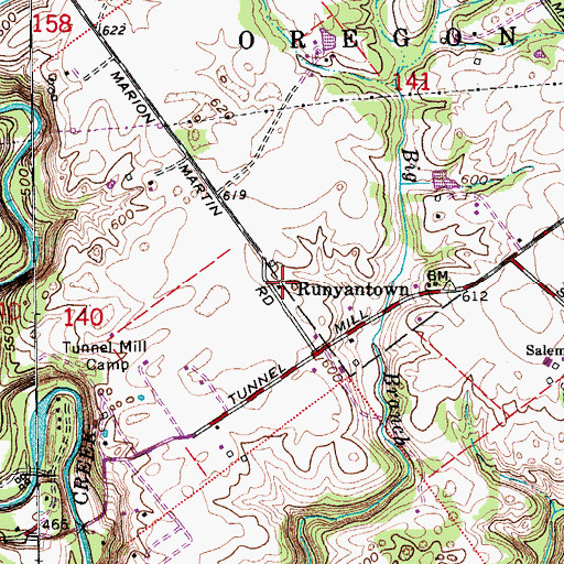 Topographic Map of Runyantown, IN