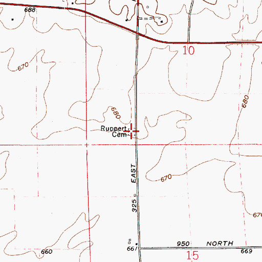 Topographic Map of Ruppert Cemetery, IN