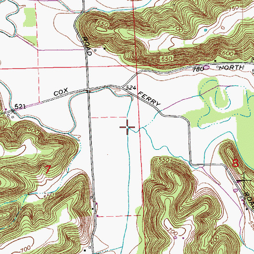 Topographic Map of Rush Creek, IN