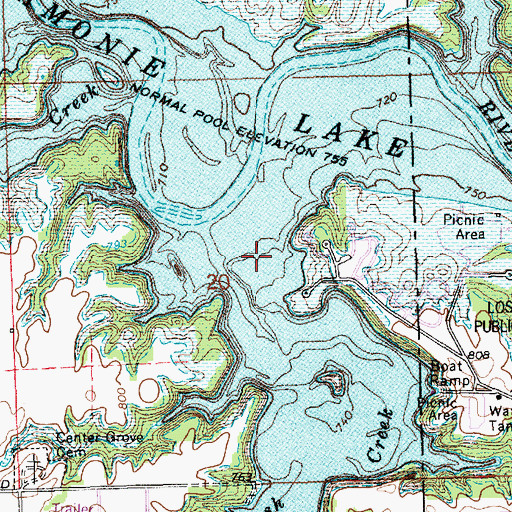 Topographic Map of Rush Creek, IN