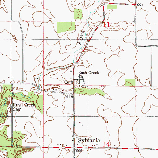 Topographic Map of Rush Creek Church, IN