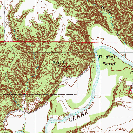 Topographic Map of Russell Cemetery, IN