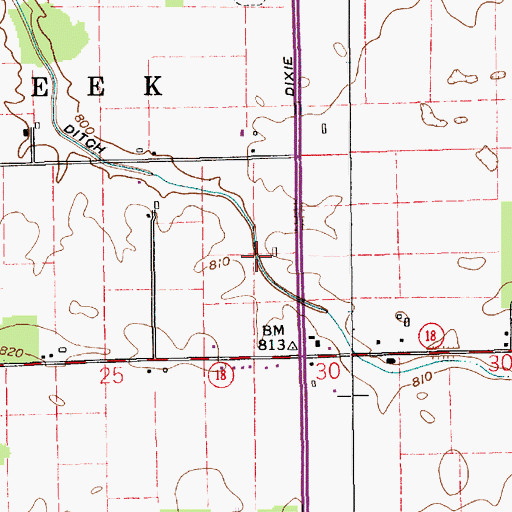 Topographic Map of Russell Ditch, IN