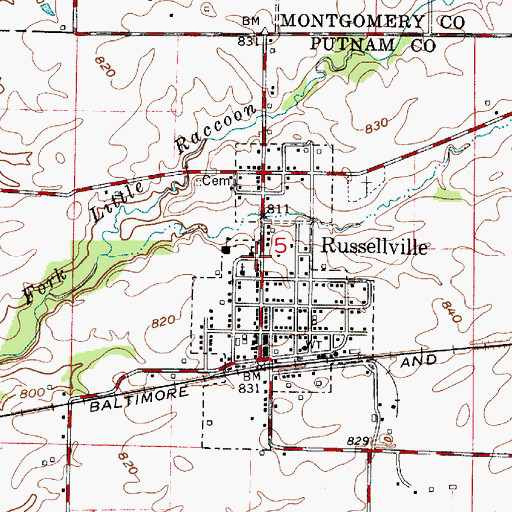 Topographic Map of Russellville, IN