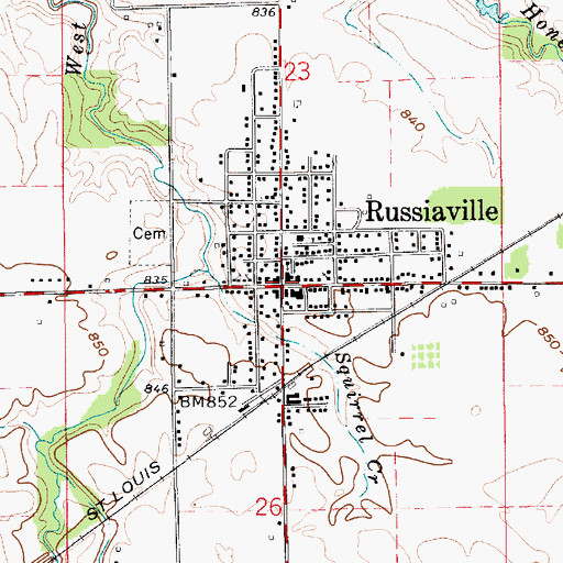 Topographic Map of Russiaville, IN