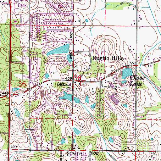 Topographic Map of Rustic Hills, IN
