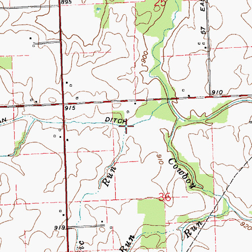 Topographic Map of Rustic Run, IN