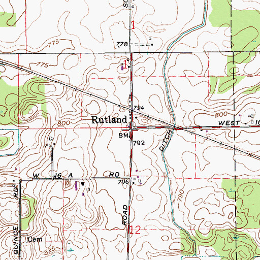 Topographic Map of Rutland, IN