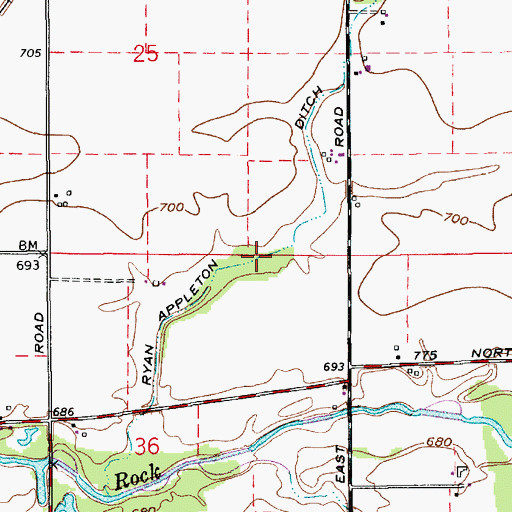 Topographic Map of Ryan Appleton Ditch, IN