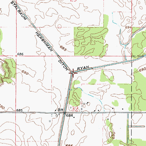Topographic Map of Ryan Ditch, IN