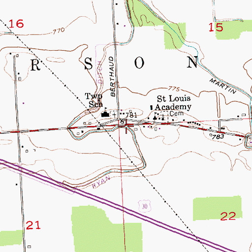 Topographic Map of Ryan Ditch, IN