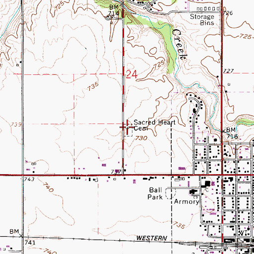 Topographic Map of Sacred Heart Cemetery, IN