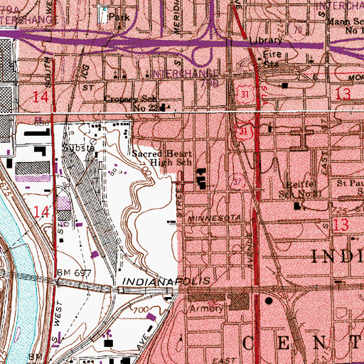 Topographic Map of Sacred Heart High School, IN