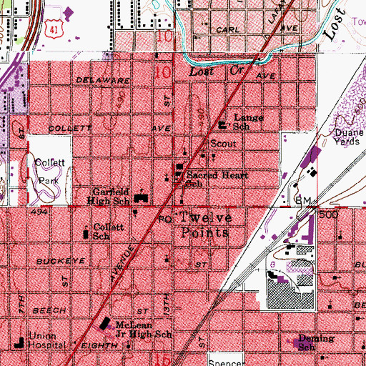 Topographic Map of Sacred Heart School, IN
