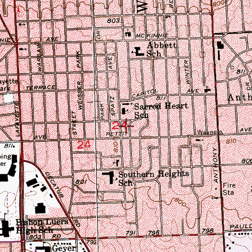 Topographic Map of Sacred Heart Elementary School, IN