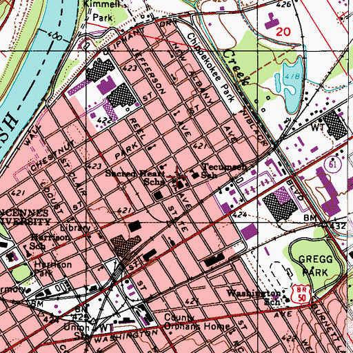 Topographic Map of Sacred Heart Schools, IN
