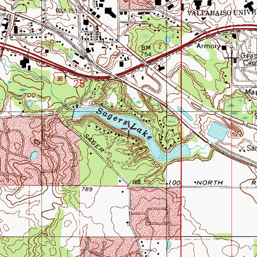 Topographic Map of Sagers Lake, IN