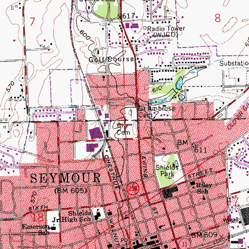Topographic Map of Saint Ambrose Catholic Cemetery, IN
