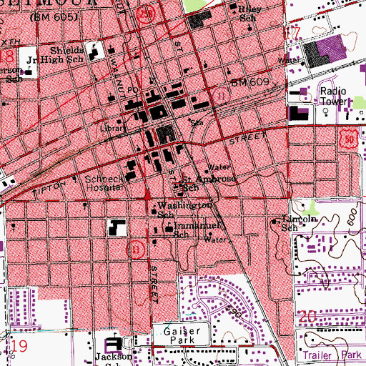 Topographic Map of Saint Ambrose School, IN