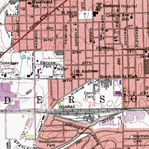 Topographic Map of Saint Ambrose School, IN