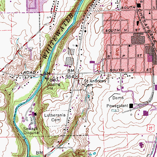 Topographic Map of Saint Andrews Cemetery, IN