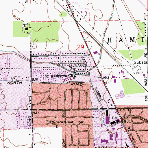 Topographic Map of Saint Andrews Church, IN