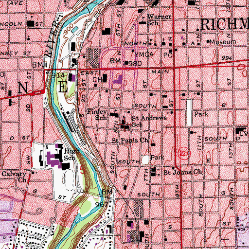 Topographic Map of Saint Andrews School, IN