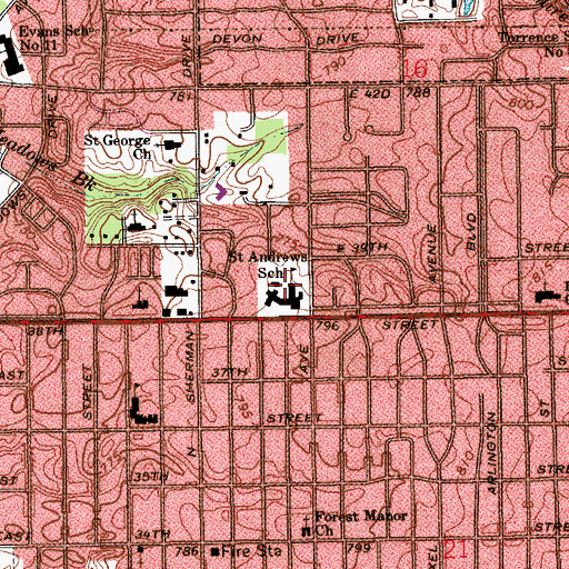 Topographic Map of Saint Andrew the Apostle School, IN