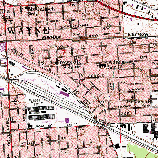 Topographic Map of Saint Andrews School, IN