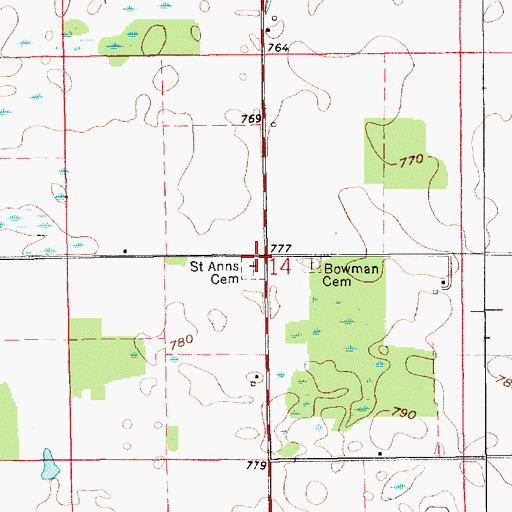 Topographic Map of Saint Anns Cemetery, IN