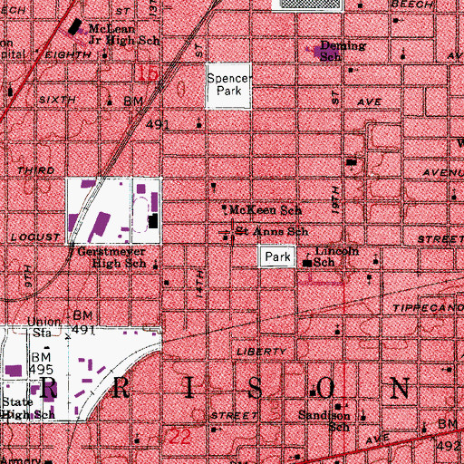 Topographic Map of Saint Anns School, IN