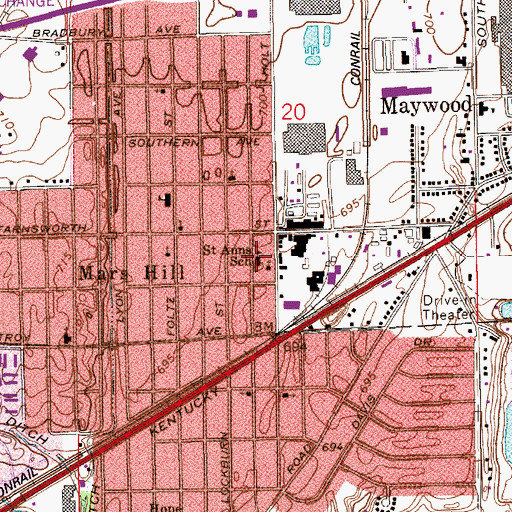 Topographic Map of Saint Ann School, IN