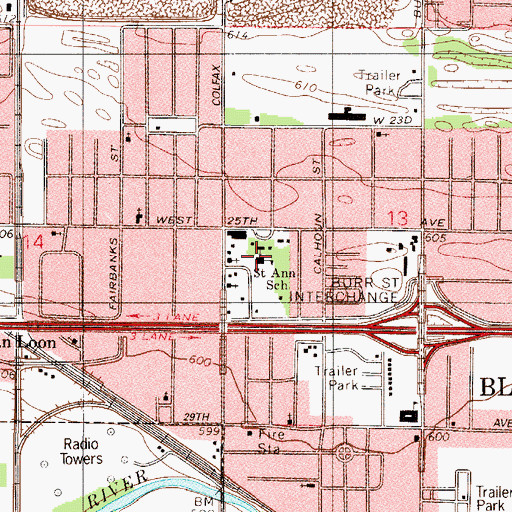 Topographic Map of Saint Ann School, IN