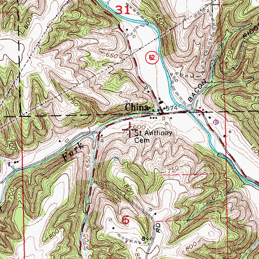 Topographic Map of Saint Anthony Cemetery, IN